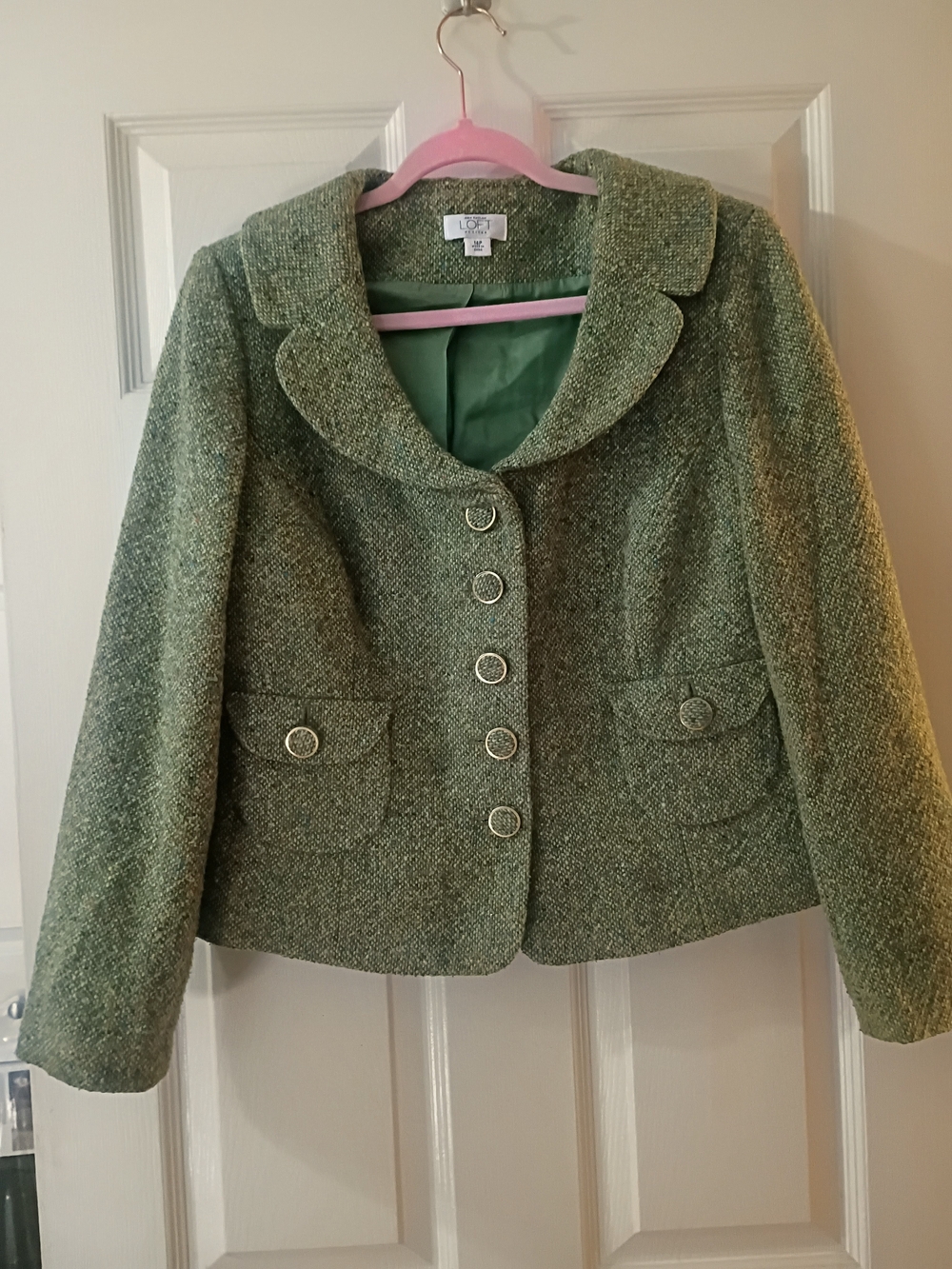 Women’s Green Tweed Button-Front Jacket